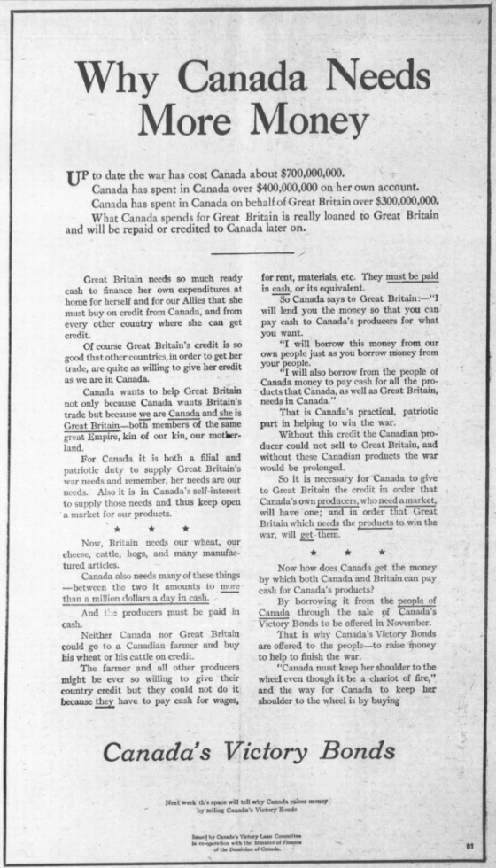 Advertisement for Victory Bonds, November 1, 1917